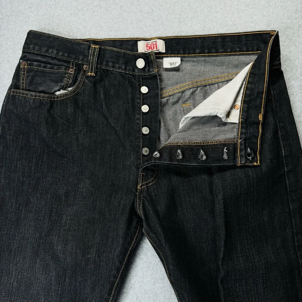 VTG Levis 501 XX Jeans Mens 36x32 Black Button Fly Straight Leg Denim Pants - Picture 2 of 12